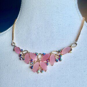 Pink Floral Butterfly Necklace and Earrings Set